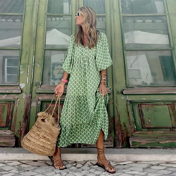 Women's Elegant Boho V-Neck Beach Dress | Maxi