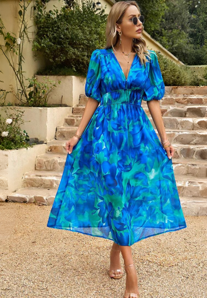 Women's Elegant Colorful Print Summer Dress | Midi