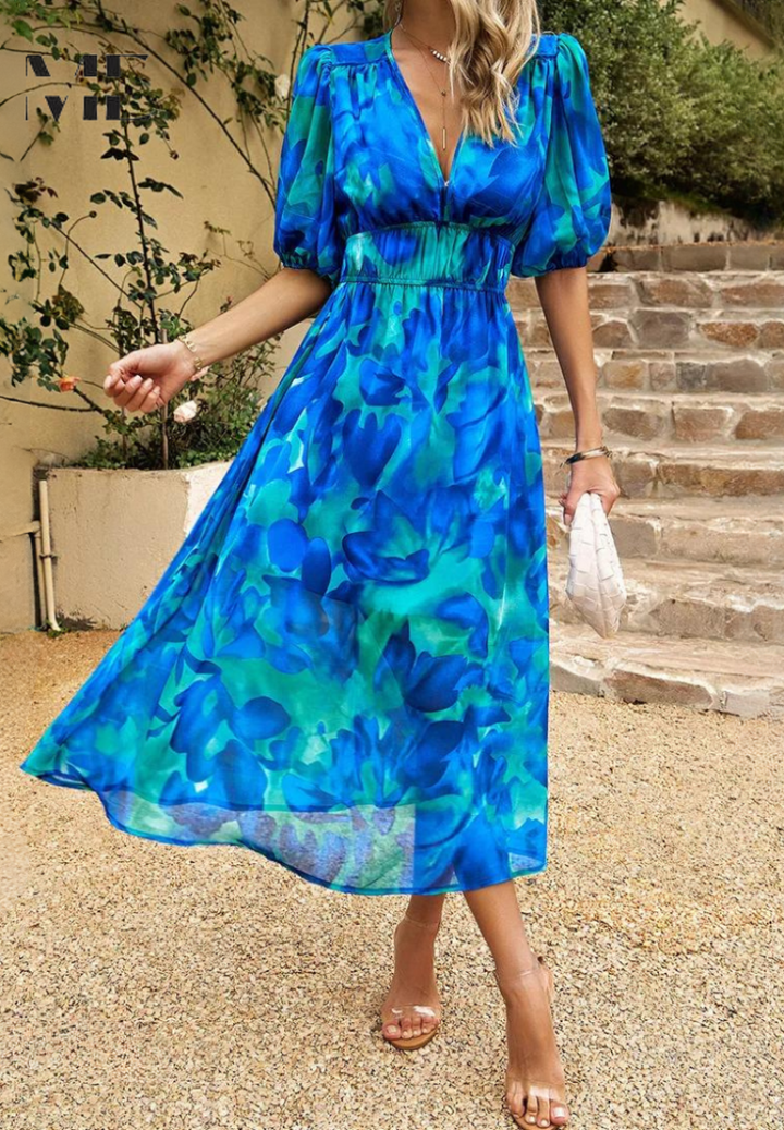 Women's Elegant Colorful Print Summer Dress | Midi