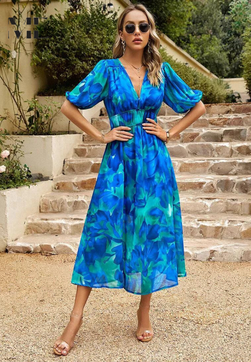 Women's Elegant Colorful Print Summer Dress | Midi