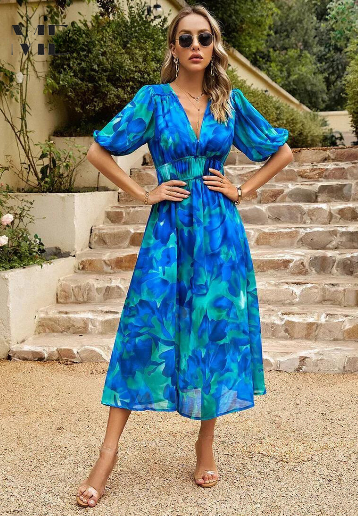 Women's Elegant Colorful Print Summer Dress | Midi