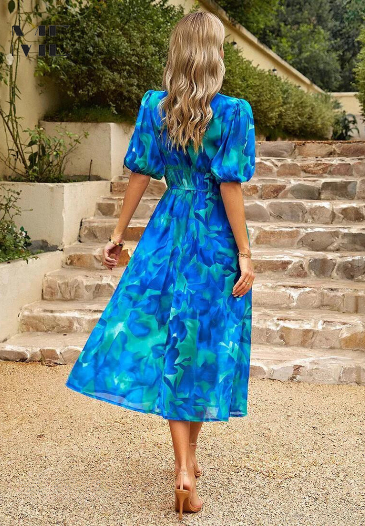 Women's Elegant Colorful Print Summer Dress | Midi