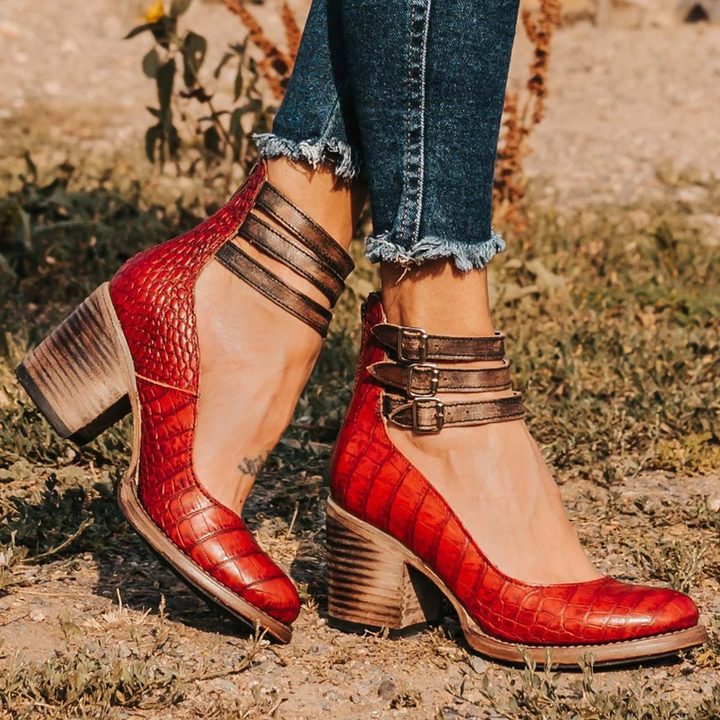 Women’s Strappy Ankle Strap Block Heels | Orthopedic