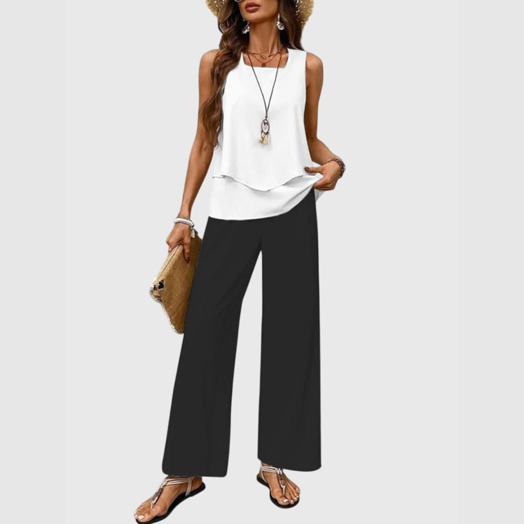 Women's Elegant Summer Tank Top and Trouser Set | Two Piece