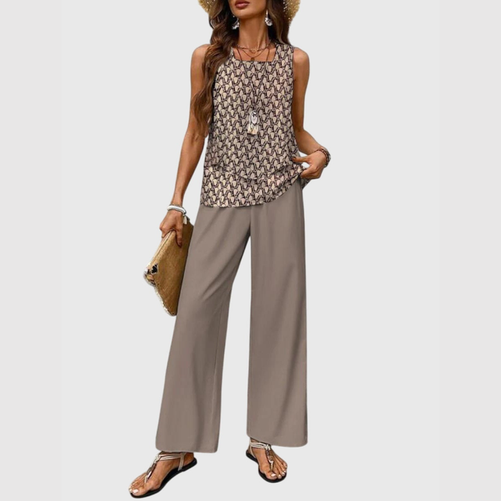Women's Elegant Summer Tank Top and Trouser Set | Two Piece