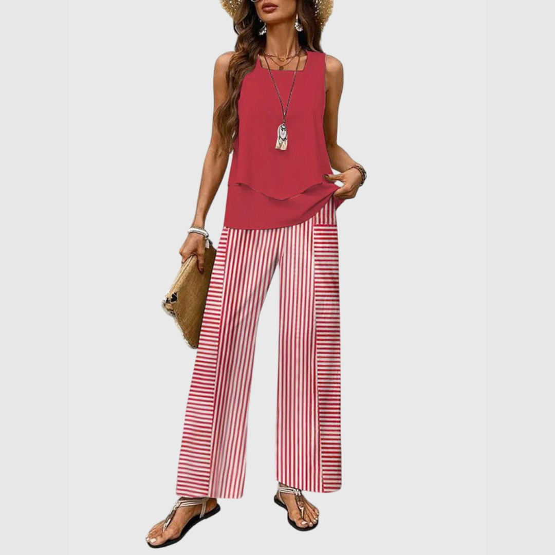 Women's Elegant Summer Tank Top and Trouser Set | Two Piece