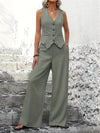 Women's V-Neck Vest Top and Wide-Leg Trousers Set | Two Piece