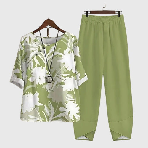 Women's Summer Printed Blouse and Trouser Set | Two Piece