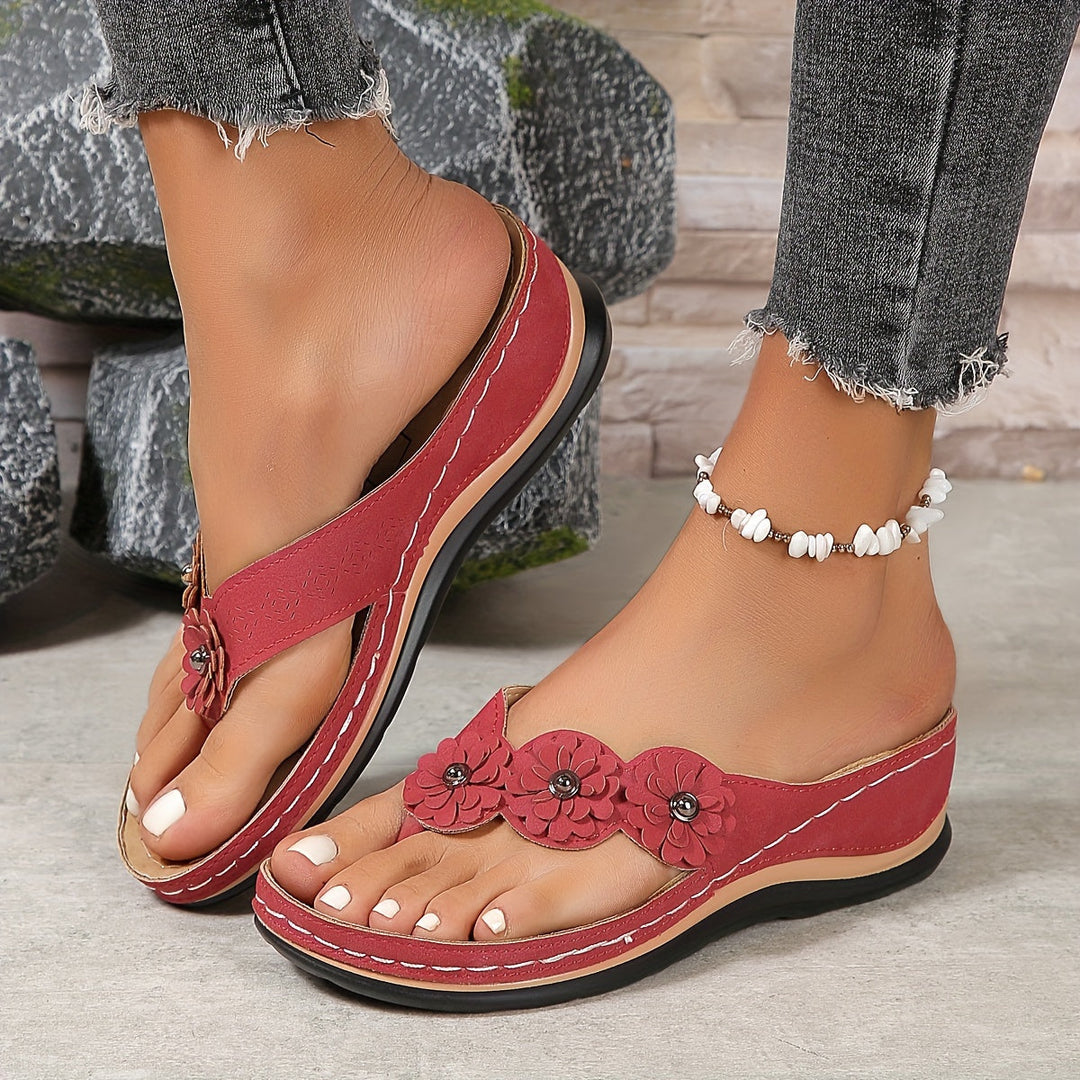 Women's Boho Floral Detail Thong Slip On Sandals | Orthopedic