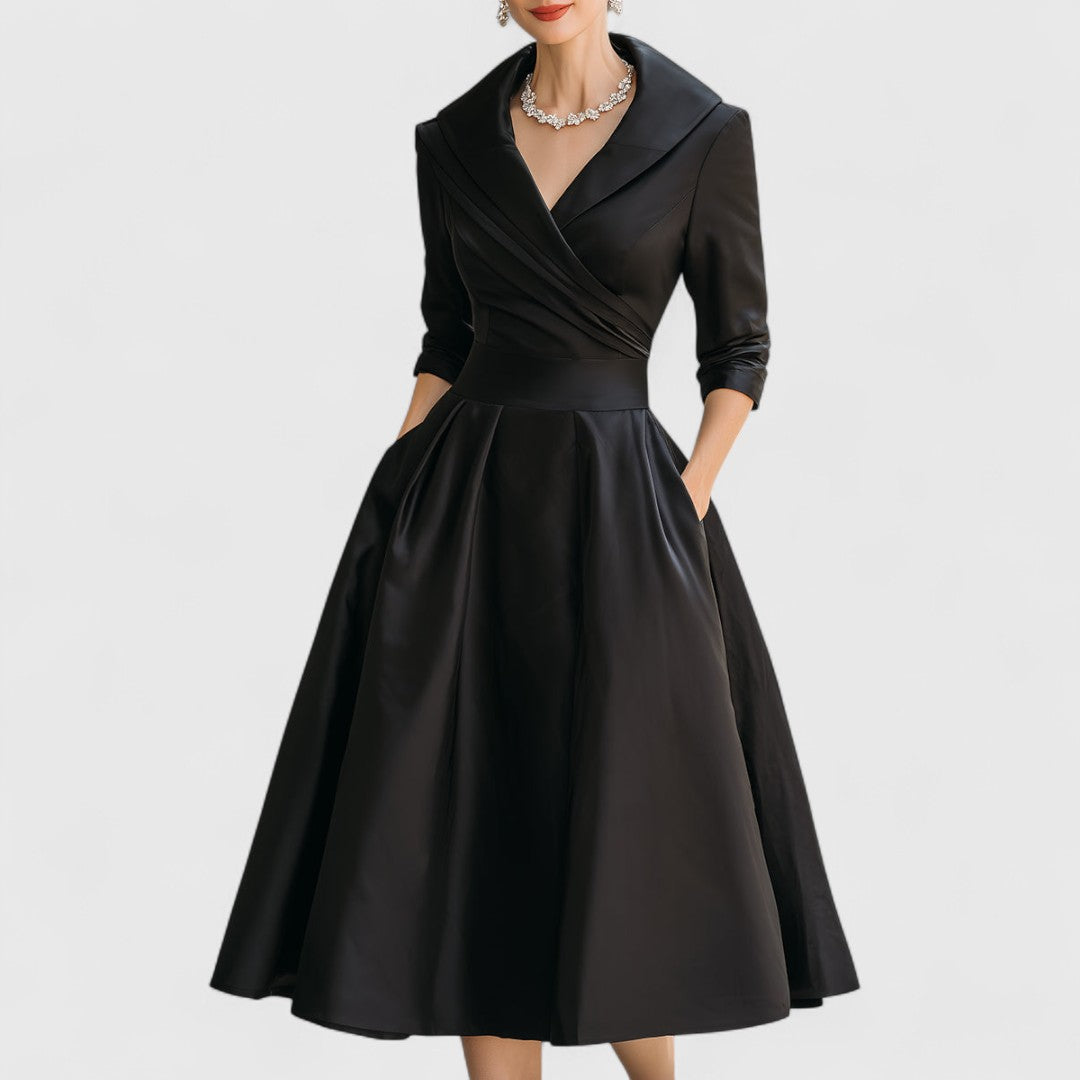 Women's Elegant Flared Wrap Evening Dress | Midi