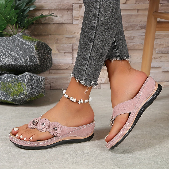 Women's Boho Floral Detail Thong Slip On Sandals | Orthopedic