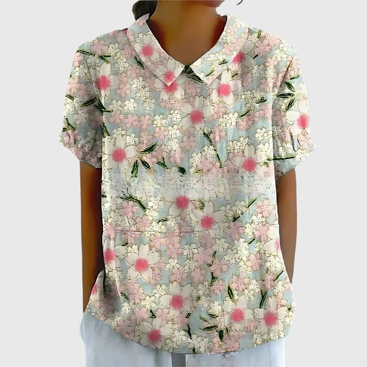 Women's Collared Floral Blouse | Short Sleeve