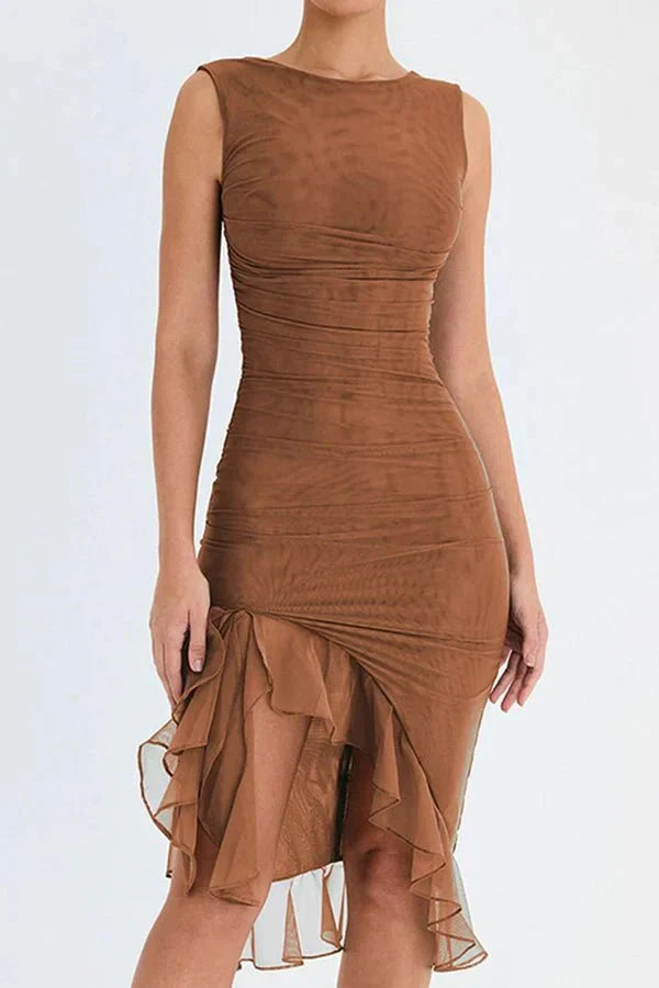Women's Ruched Sleeveless Wedding Guest Dress | Midi