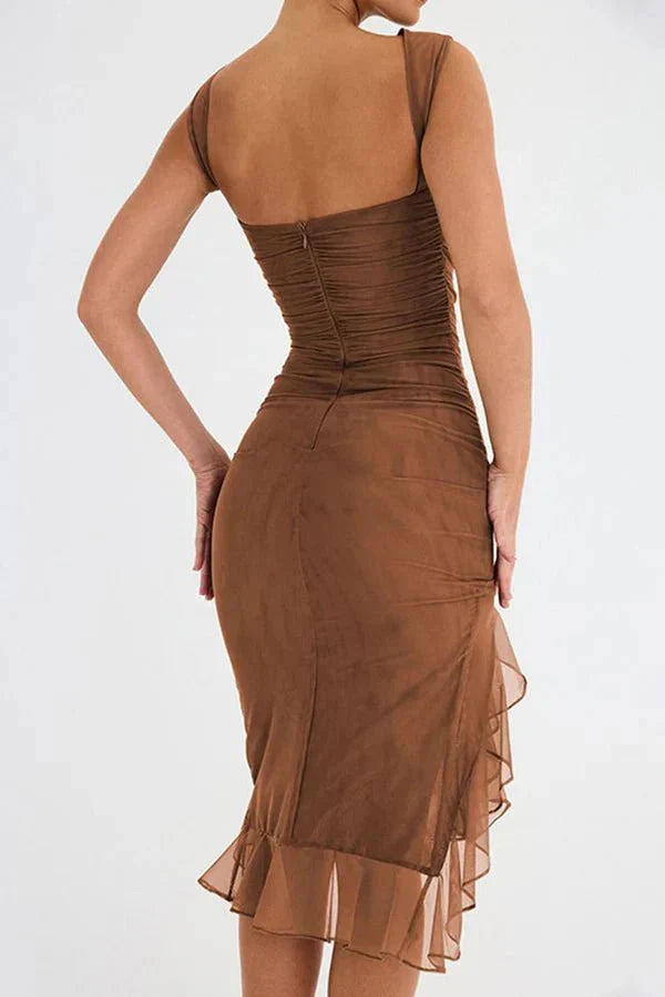 Women's Ruched Sleeveless Wedding Guest Dress | Midi