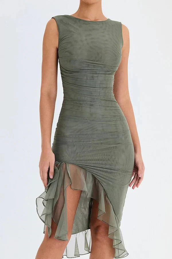 Women's Ruched Sleeveless Wedding Guest Dress | Midi