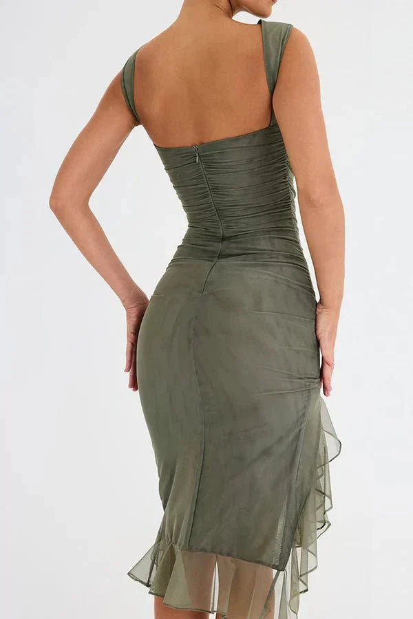 Women's Ruched Sleeveless Wedding Guest Dress | Midi