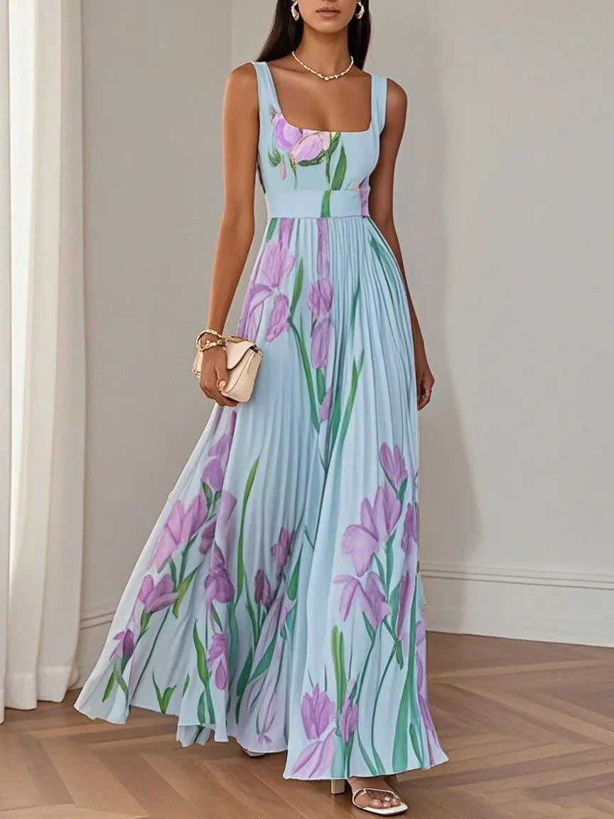 Women's Spring Pleated Floral Wedding Guest Dress | Maxi
