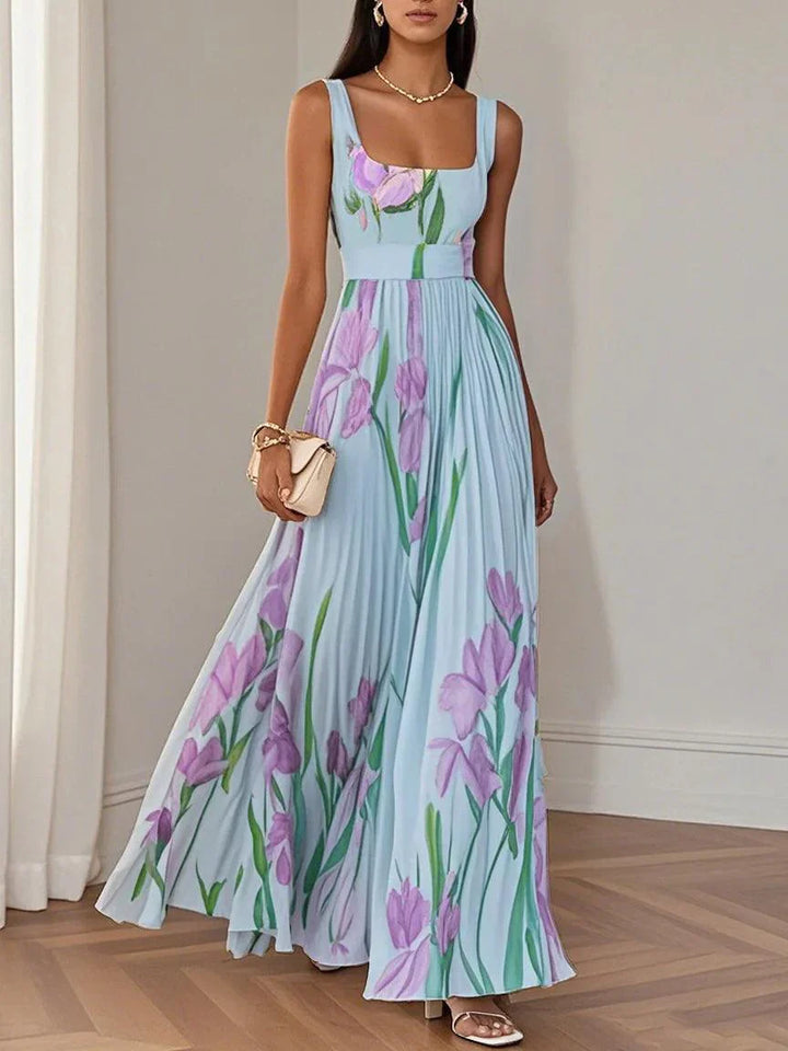 Women's Spring Pleated Floral Wedding Guest Dress | Maxi