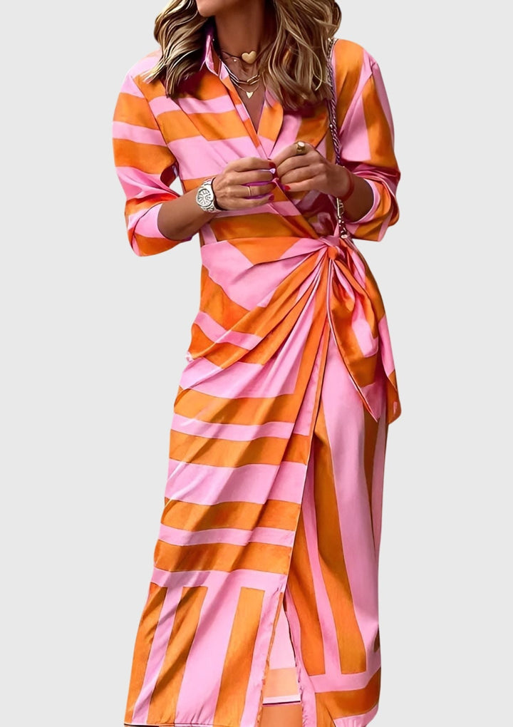 Women's Elegant Colorful Print Wrap Dress | Midi