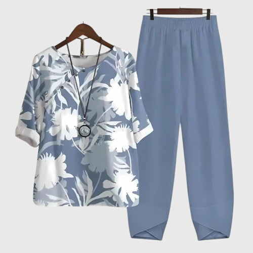 Women's Summer Printed Blouse and Trouser Set | Two Piece