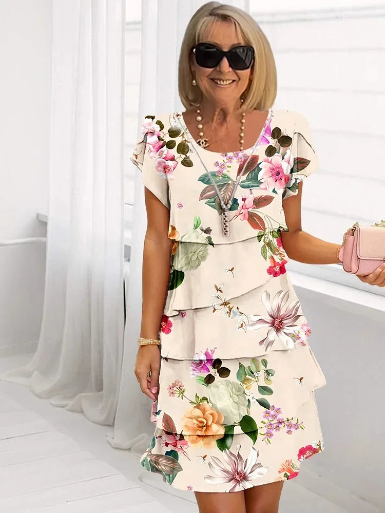 Women's Ruffled Floral Pleated Dress | Mini