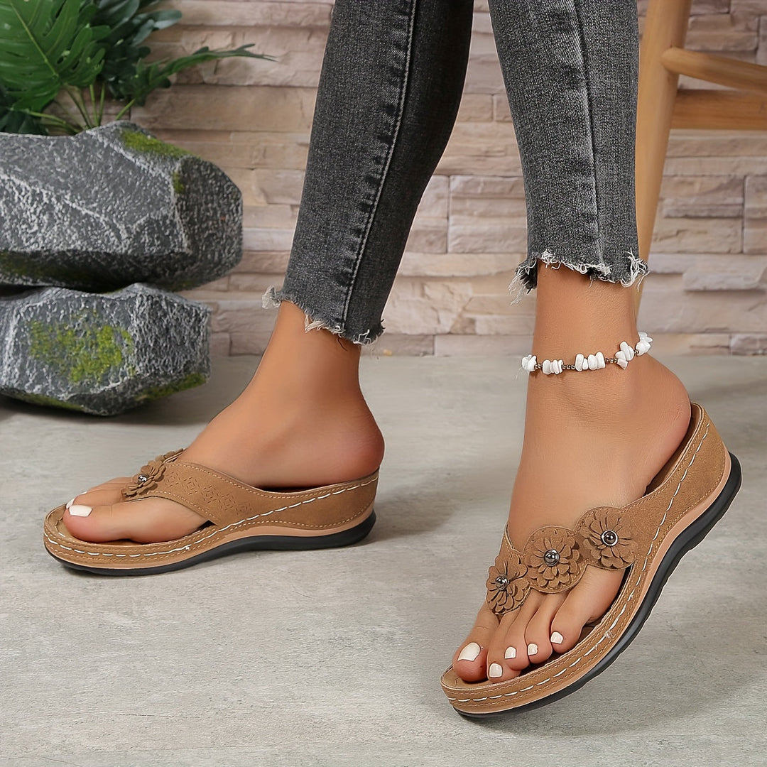 Women's Boho Floral Detail Thong Slip On Sandals | Orthopedic