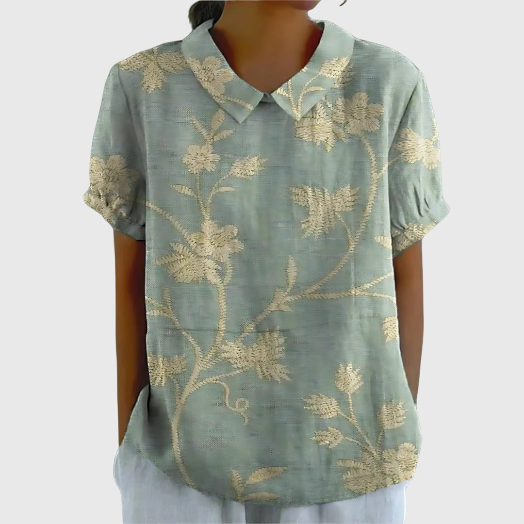 Women's Collared Floral Blouse | Short Sleeve