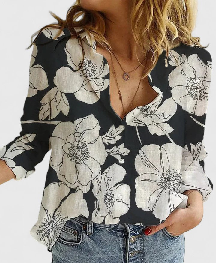 Women's Loose Fit Button Down Collared Shirt | Long Sleeves