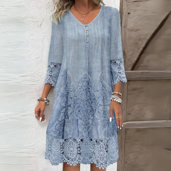 Women's Vintage Boho Floral A-Line Dress |  Midi