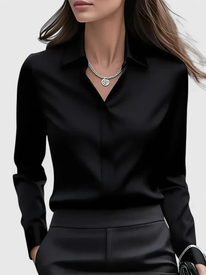 Women's Elegant Collared Work Blouse | Long Sleeve