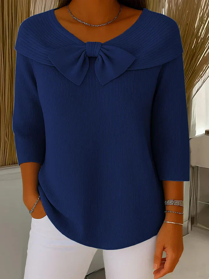 Women's Elegant Bow Tie Detail Winter Sweater | 3/4 Sleeve