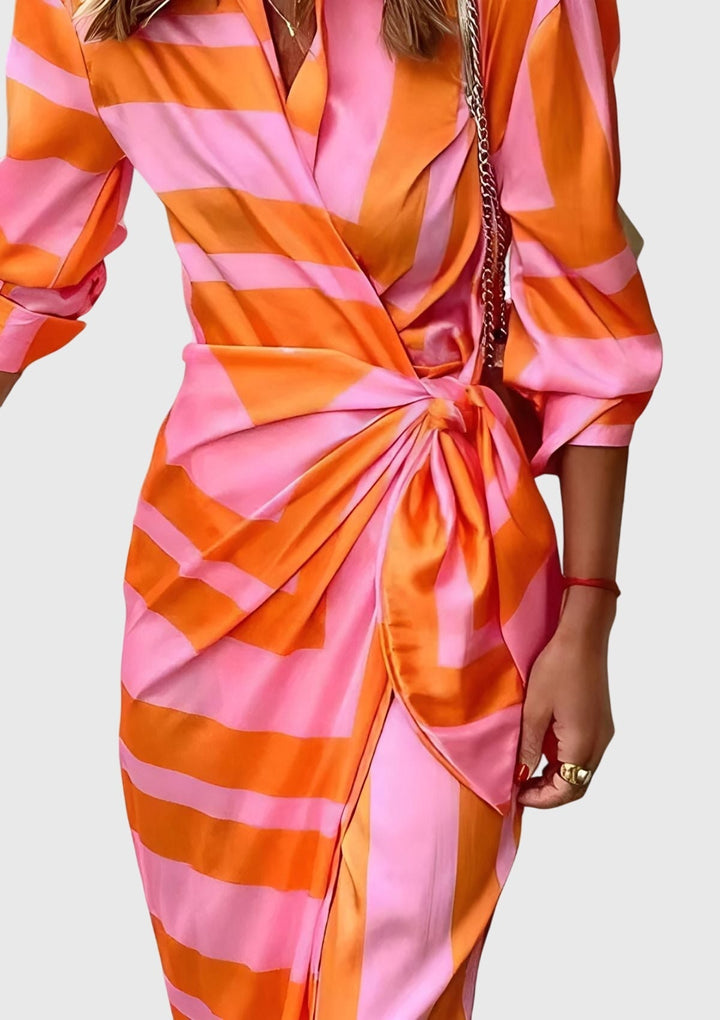 Women's Elegant Colorful Print Wrap Dress | Midi
