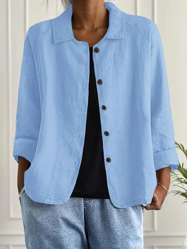 Women's Casual Relaxed Fit Button-Up Shirt Blouse | Long Sleeves
