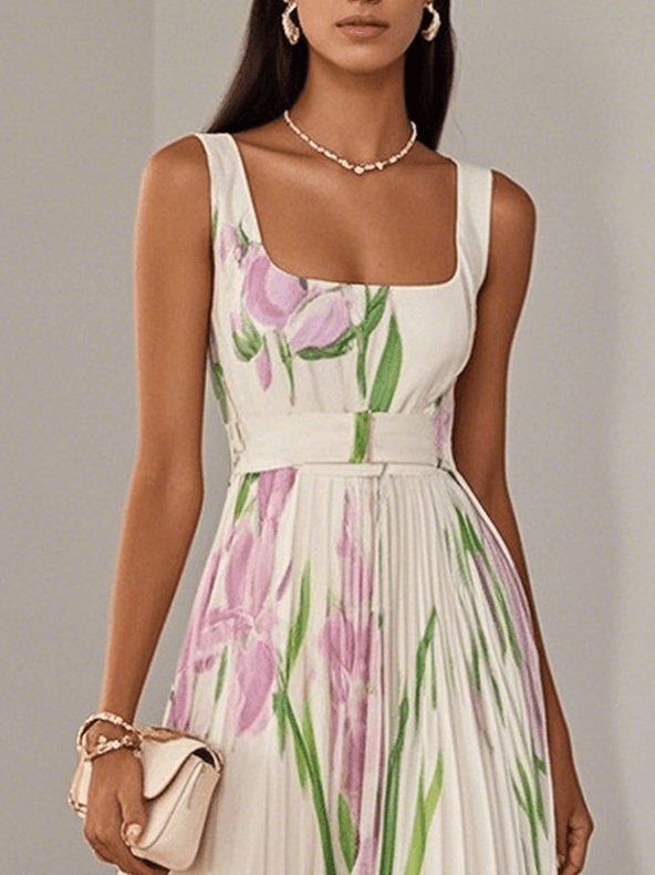 Women's Spring Pleated Floral Wedding Guest Dress | Maxi