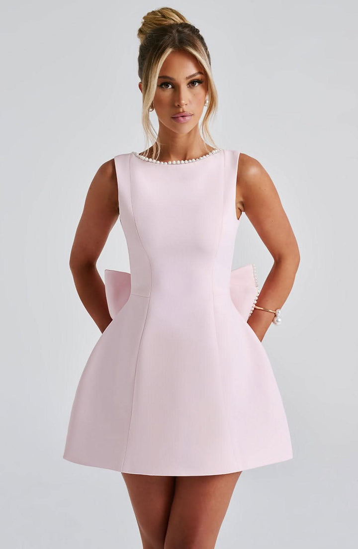 Women's Chique Wedding Bow Tie Back Detail Sleeveless Dress | Mini