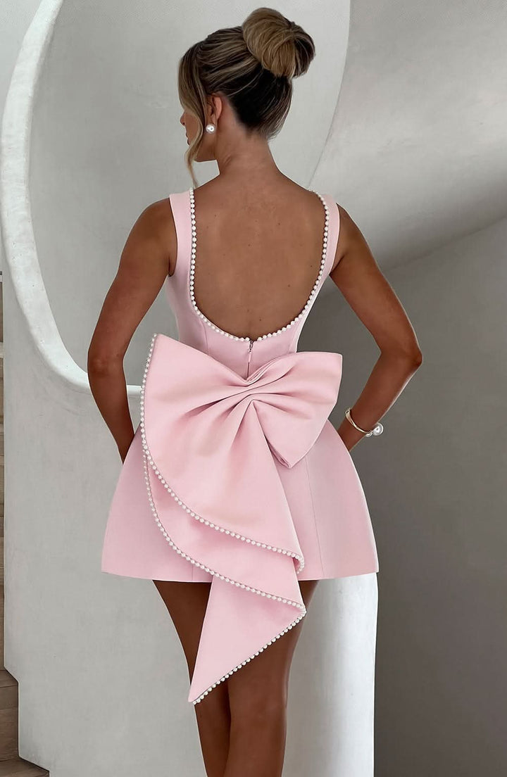 Women's Chique Wedding Bow Tie Back Detail Sleeveless Dress | Mini