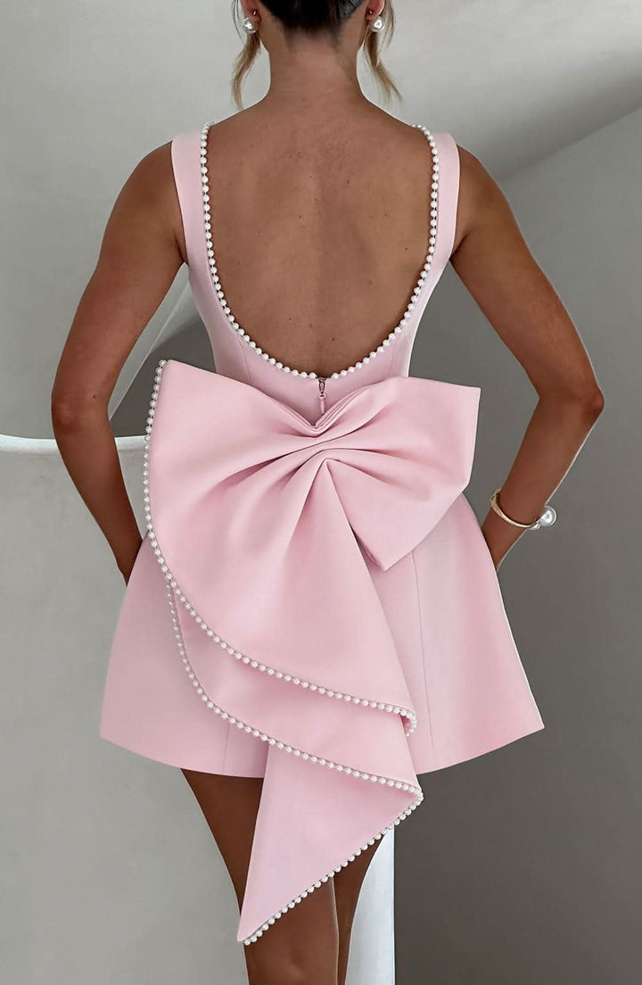 Women's Chique Wedding Bow Tie Back Detail Sleeveless Dress | Mini