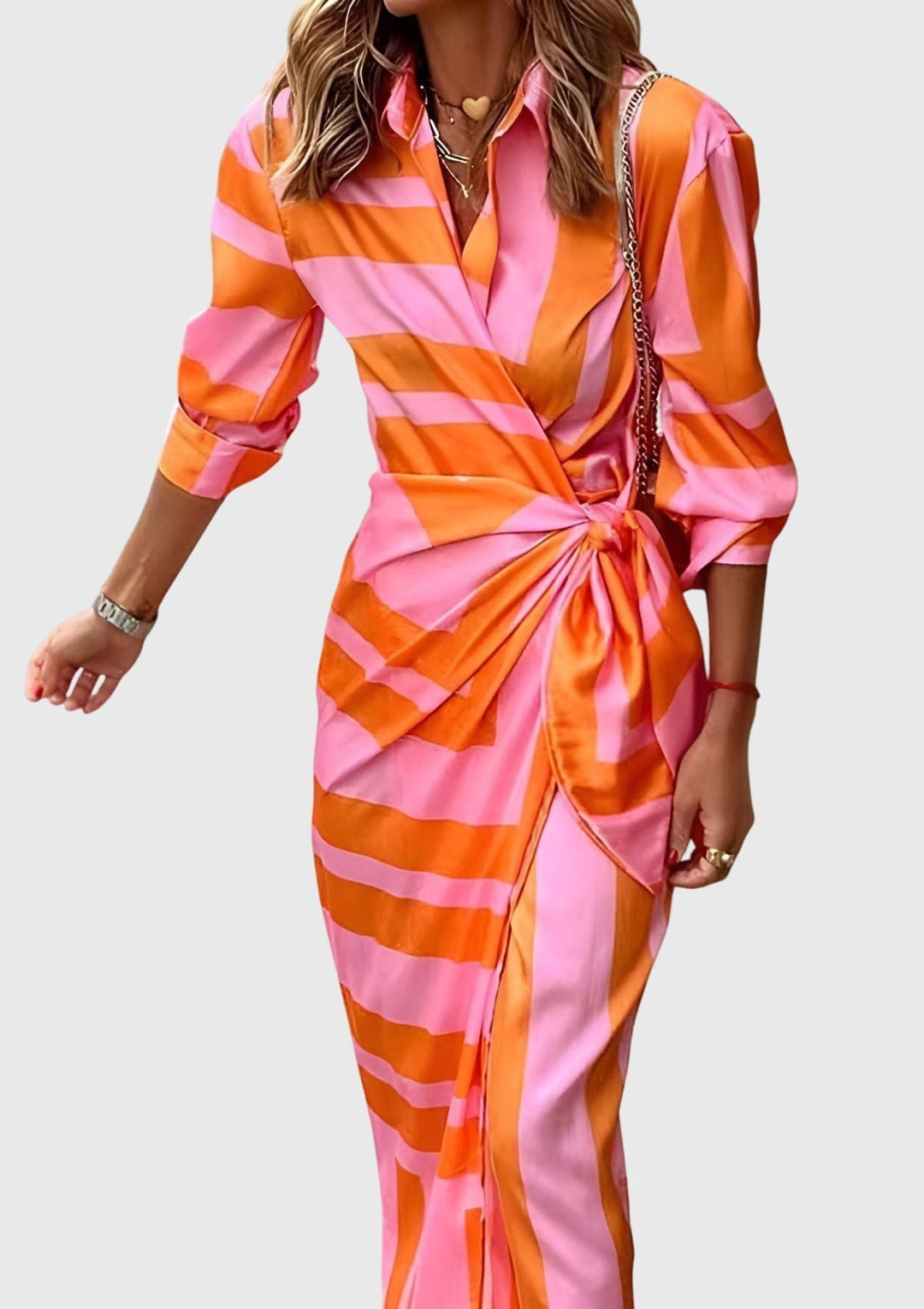 Women's Elegant Colorful Print Wrap Dress | Midi