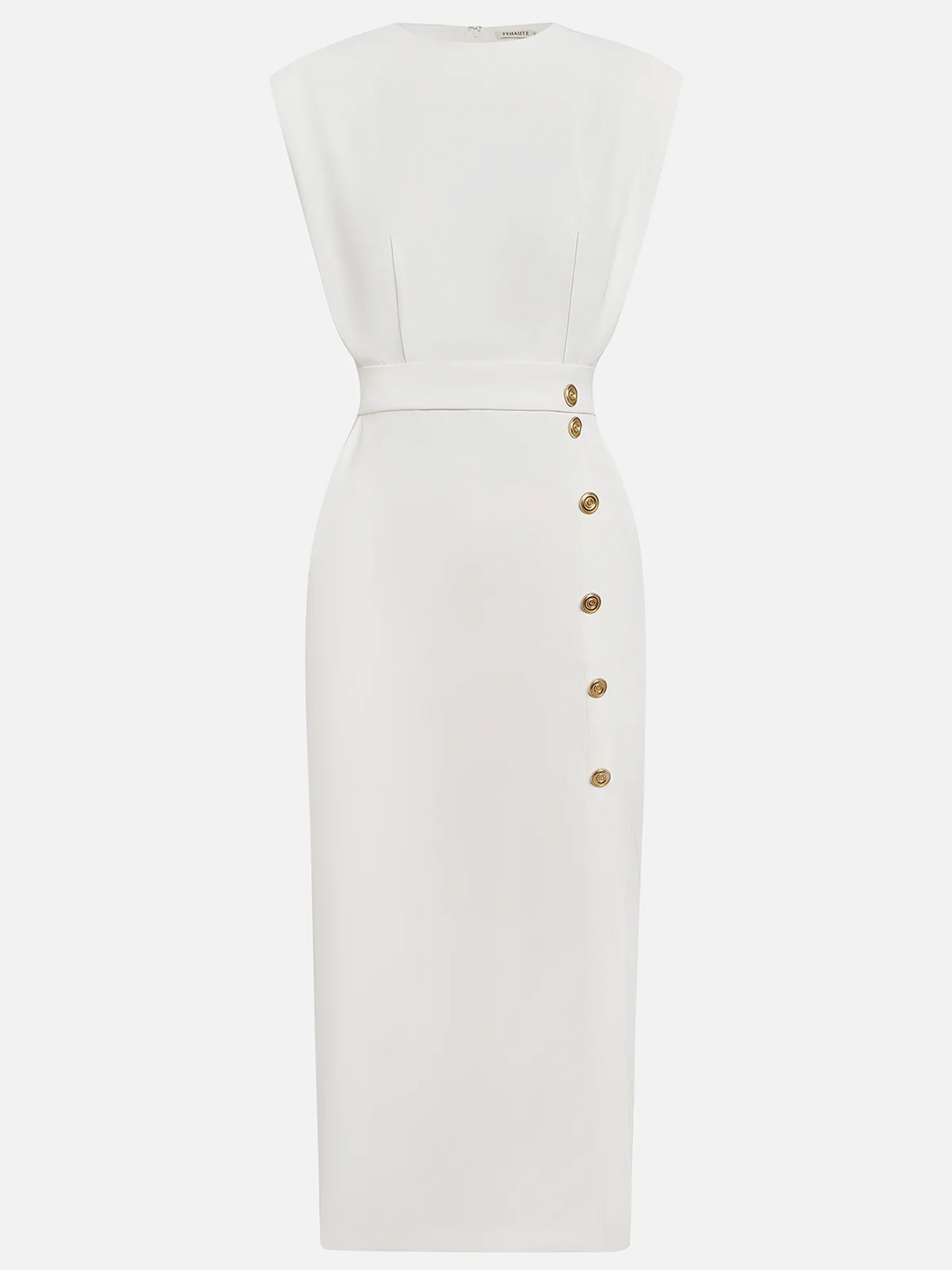Women's Elegant Button-Front Detail Work Dress with Slit | Midi