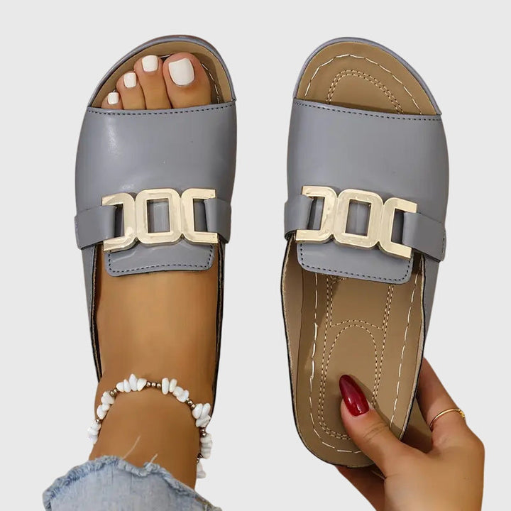 Women's Summer Buckle Detail Slide Sandals | Slip On