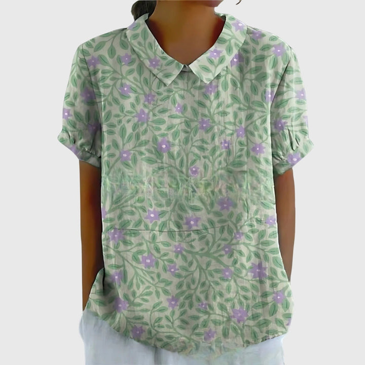Women's Collared Floral Blouse | Short Sleeve