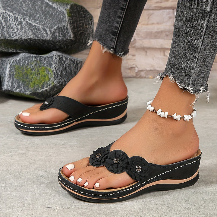 Women's Boho Floral Detail Thong Slip On Sandals | Orthopedic