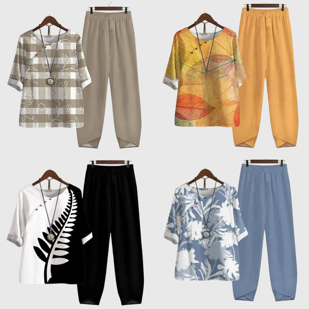 Women's Summer Printed Blouse and Trouser Set | Two Piece