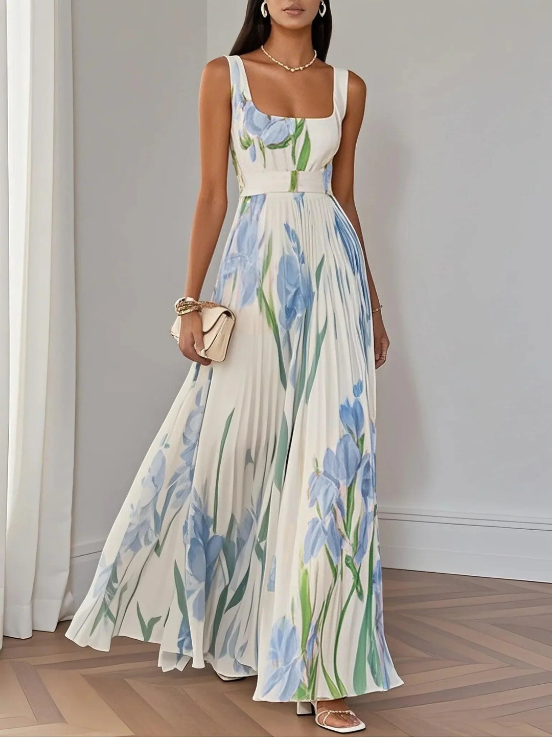 Women's Spring Pleated Floral Wedding Guest Dress | Maxi