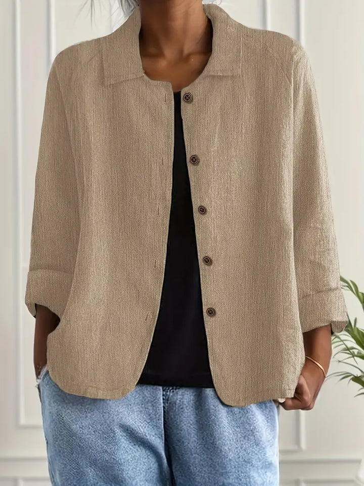 Women's Casual Relaxed Fit Button-Up Shirt Blouse | Long Sleeves