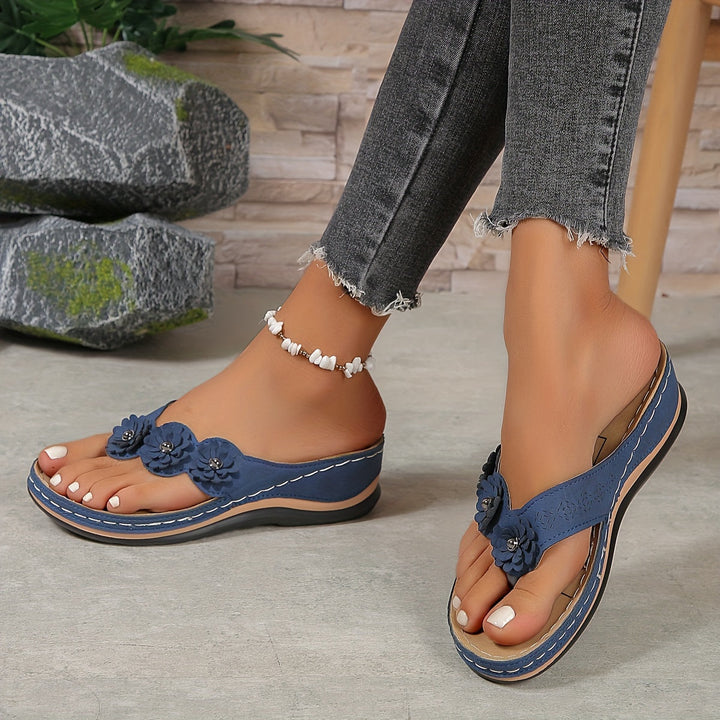 Women's Boho Floral Detail Thong Slip On Sandals | Orthopedic