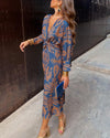 Women's Elegant Patterned Wedding Guest A-Line V-Neck Dress | Maxi