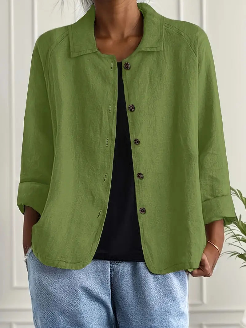 Women's Casual Relaxed Fit Button-Up Shirt Blouse | Long Sleeves