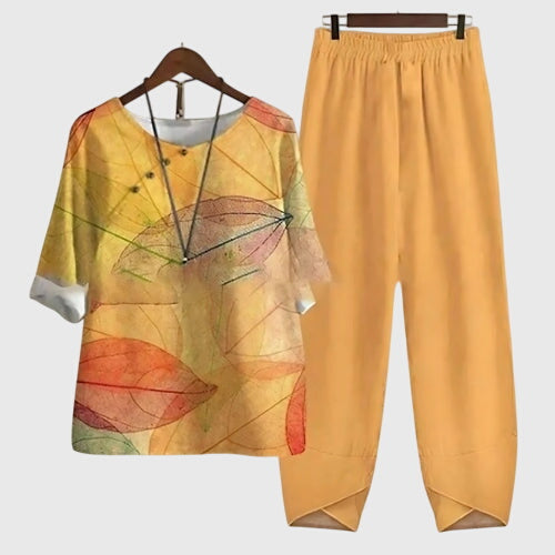 Women's Summer Printed Blouse and Trouser Set | Two Piece