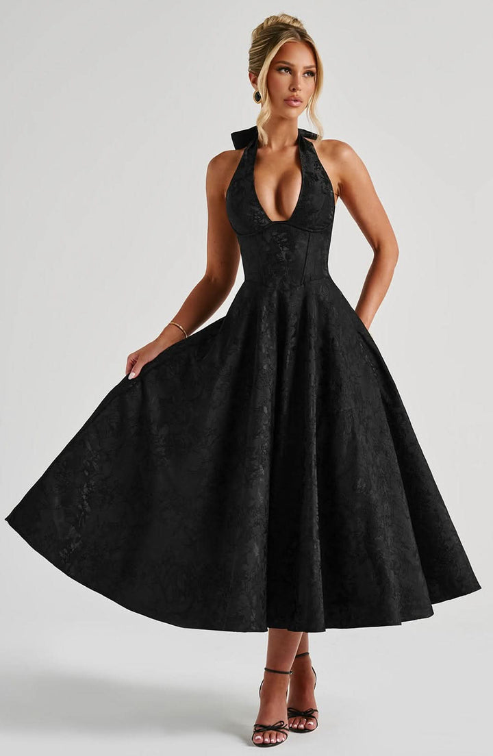 Women's Wedding Guest Floral Halter Dress | Midi